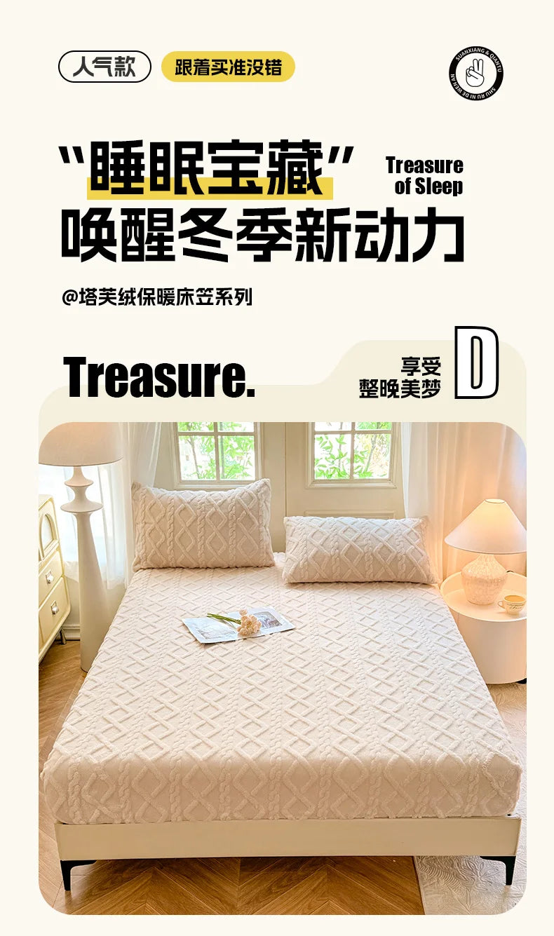 1pc Winter Warm Bed Sheet with Elastic Band Single/Queen/King Mattress Cover Thick Coral Fleece Fluffy Fitted Bed Sheets for Bed