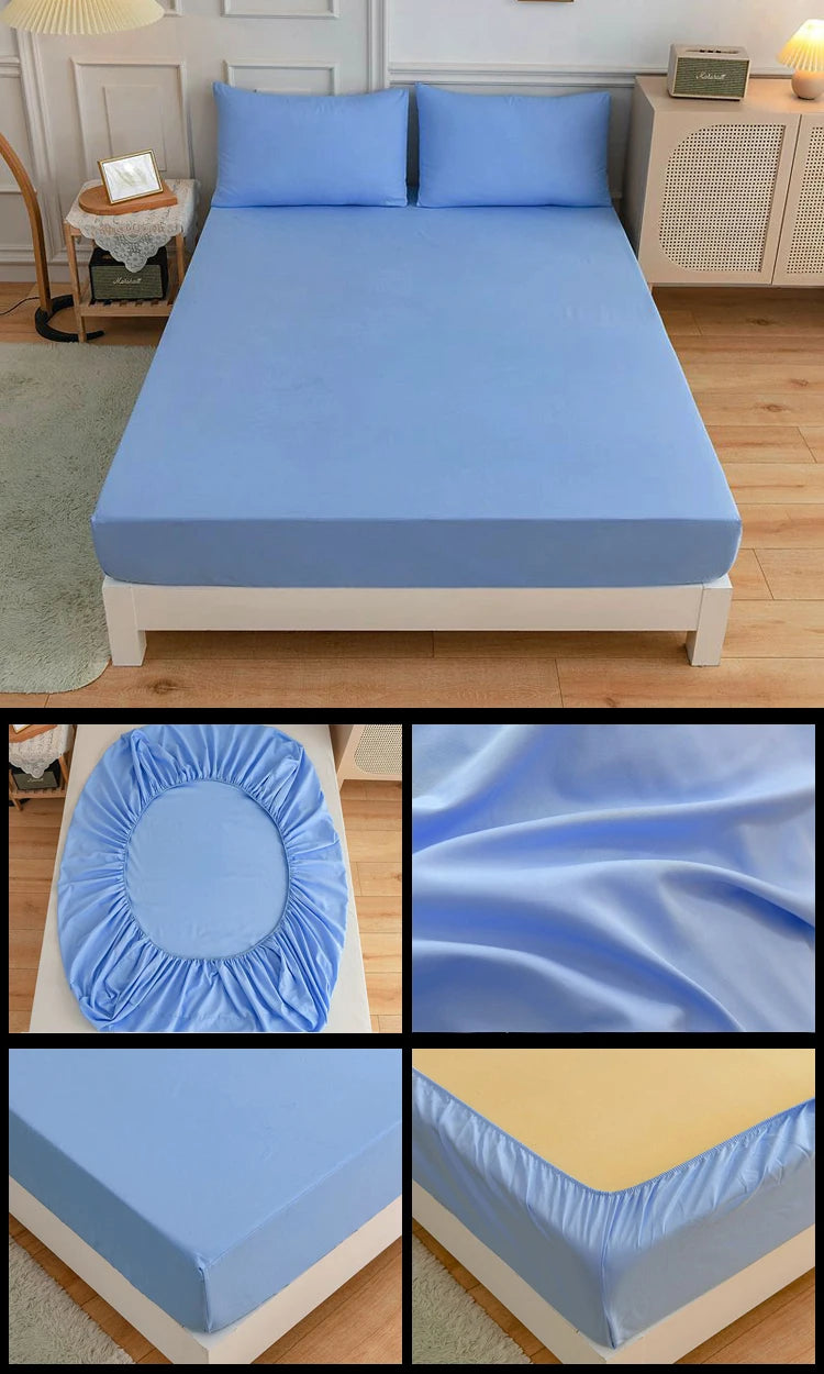 Kuup Polyester 3pcs Solid Color Queen Size Bedding Set - Fitted Sheet & Pillowcases with Elastic Band Mattress Cover
