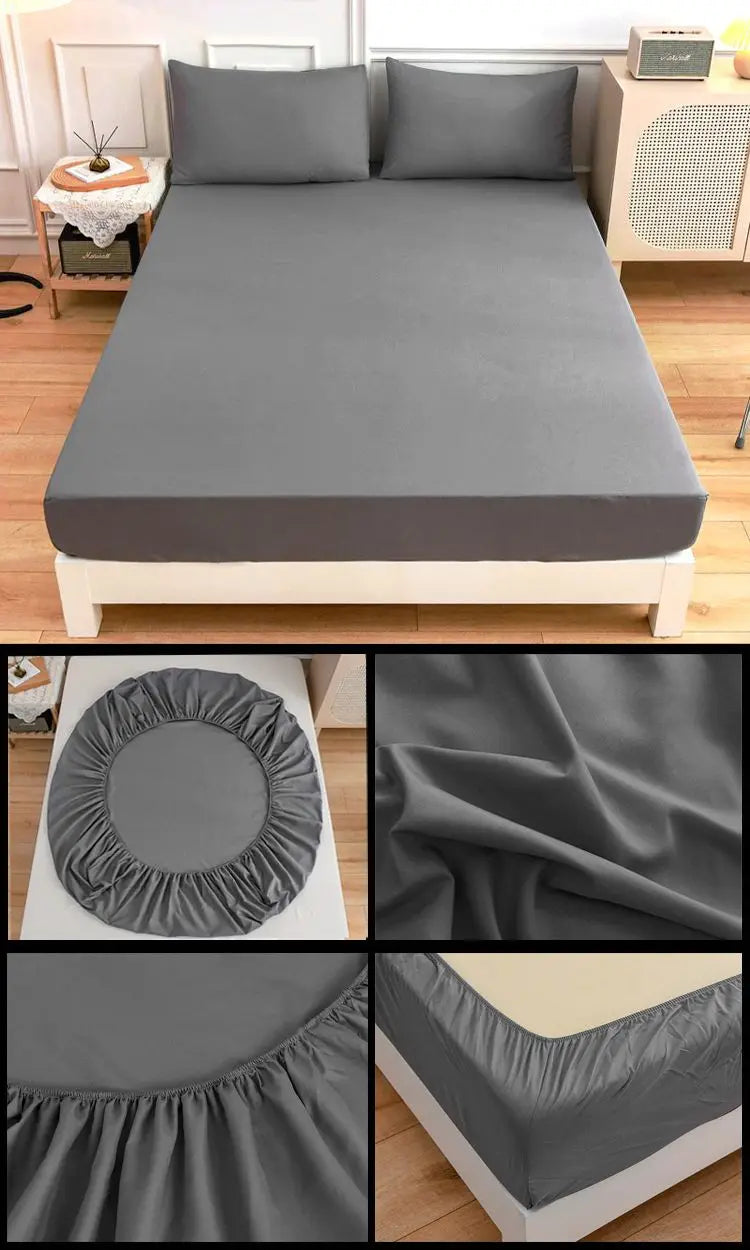 Kuup Polyester 3pcs Solid Color Queen Size Bedding Set - Fitted Sheet & Pillowcases with Elastic Band Mattress Cover