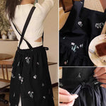 Kitchen Garden Embroidered Waterproof Cotton Dress Apron Women'S Cross Back Long Pleated Apron, Used for Cooking Work