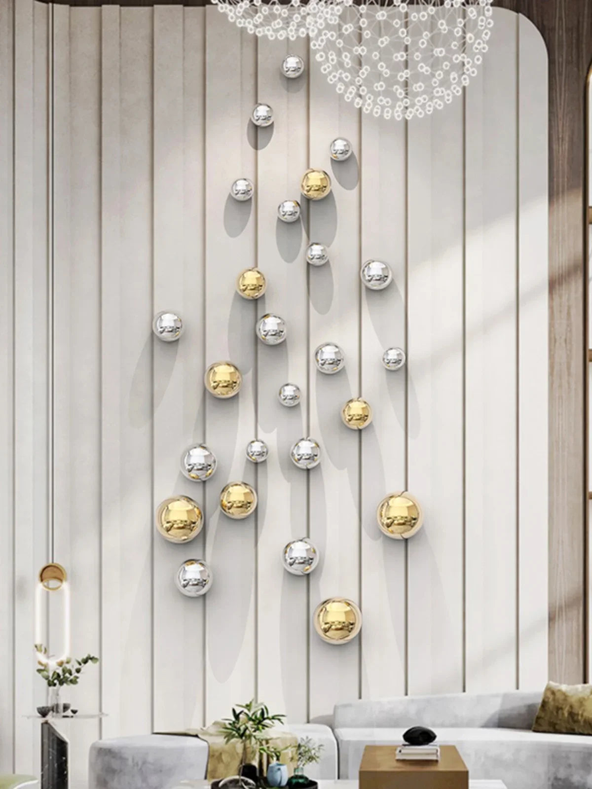Wall Decor Imitation Stainless Steel Decorative Ball Living Room Home Accessories Hotel Restaurant Wall Hanging Decor Art Sphere