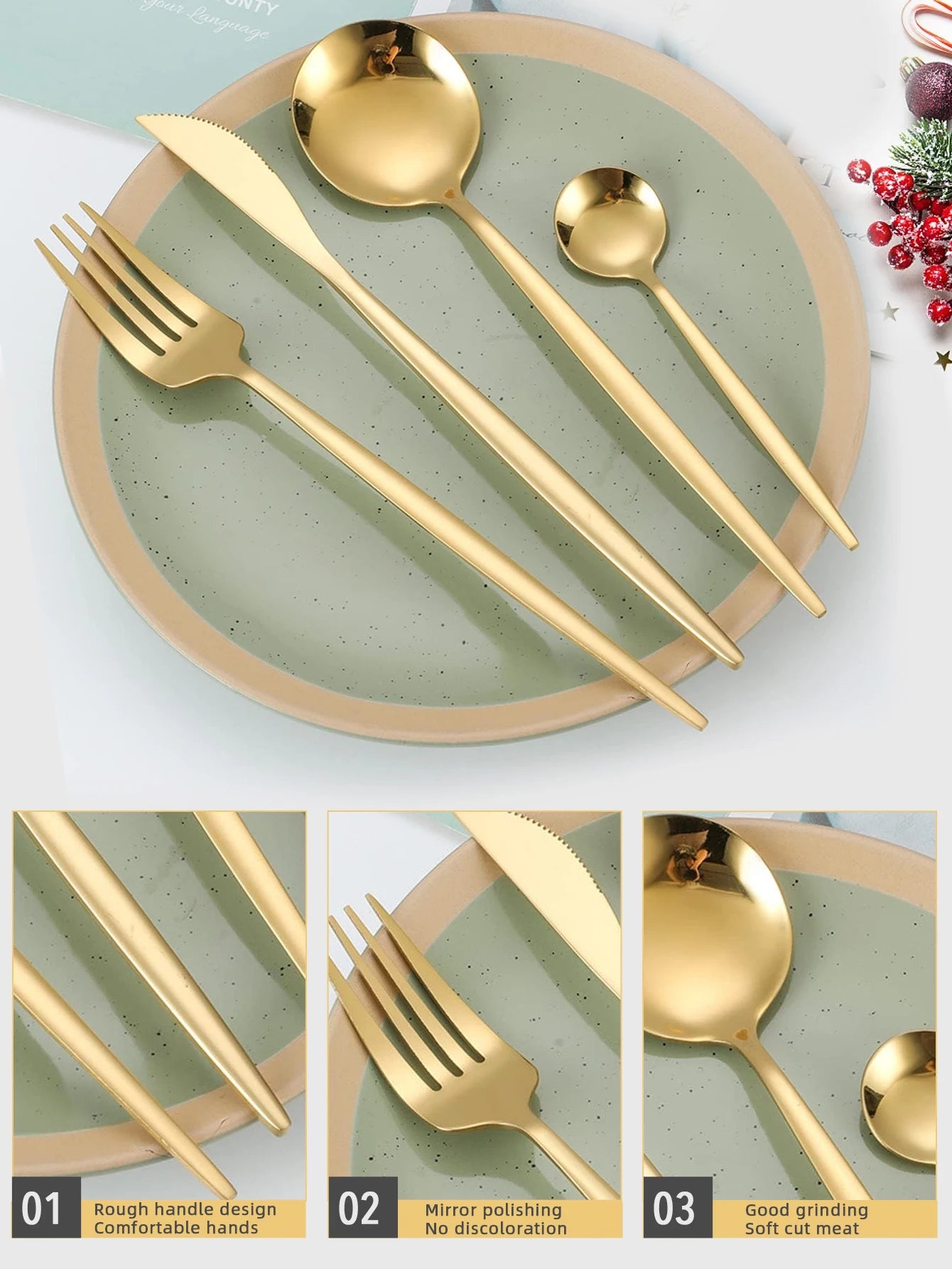 24pcs Dinnerware Set Stainless Steel Tableware Set Knife Fork Spoon Flatware Set Cutlery Set Knife Fork Spoon Tea Spoon