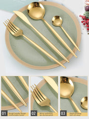 24pcs Dinnerware Set Stainless Steel Tableware Set Knife Fork Spoon Flatware Set Cutlery Set Knife Fork Spoon Tea Spoon