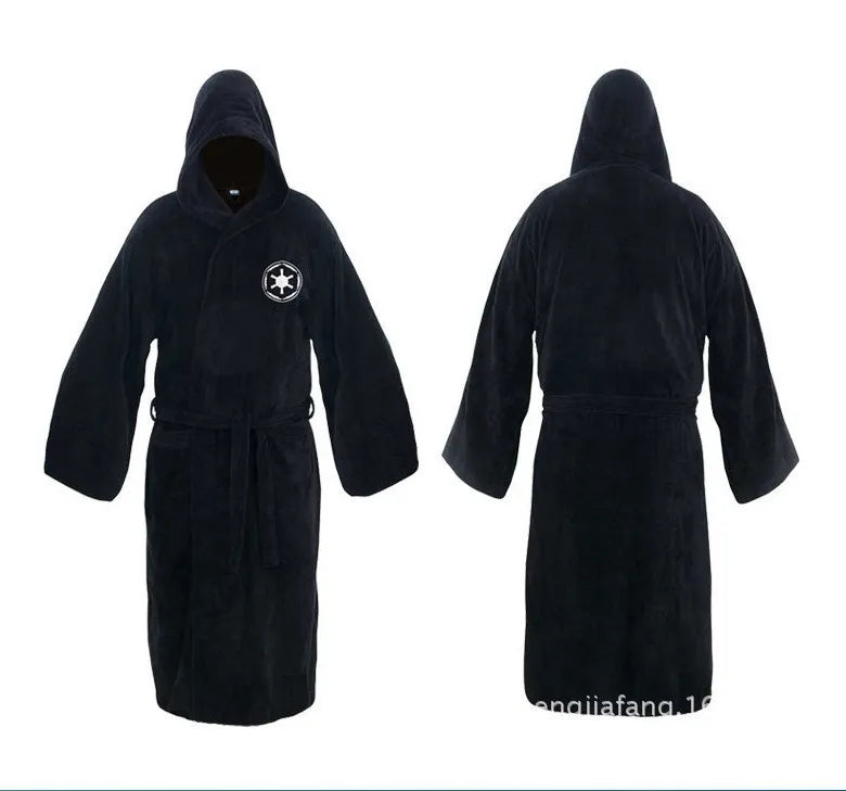 Jedi Cosplay Nightgown Male Homewear Flannel Robe Male With Hooded Thick Star Dressing Gown Empire Men's Bathrobe Winter Robe