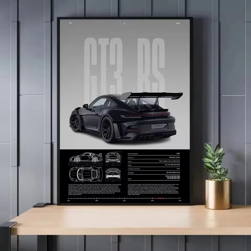 Minimalist Famous German Luxury Sports Car GT3-RS Supercar Poster Canvas Painting Wall Art Pictures Home Interior Decor