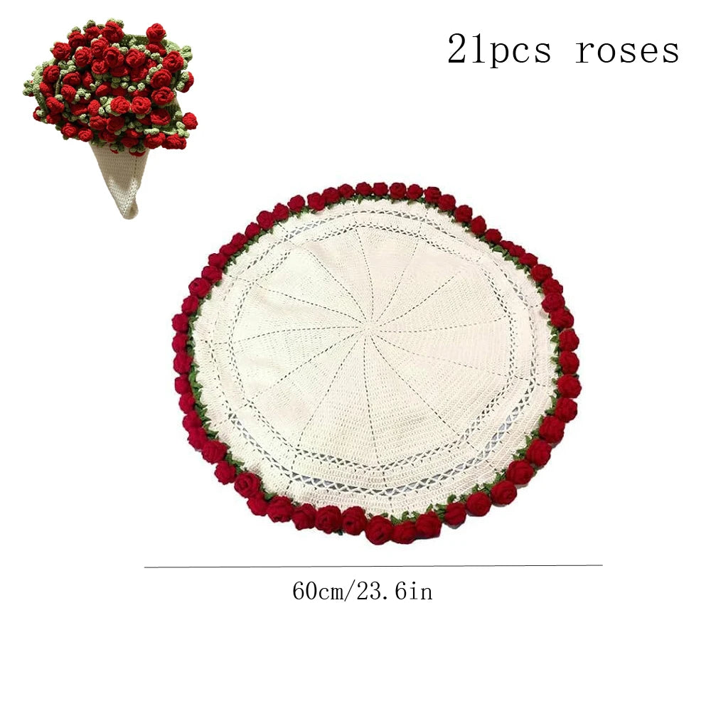 1pcs Rose Blanket Bouquet With Gift Bag Crochet Handmade Blanket of Roses Birthday Valentine's Day Gift for Girlfriend
