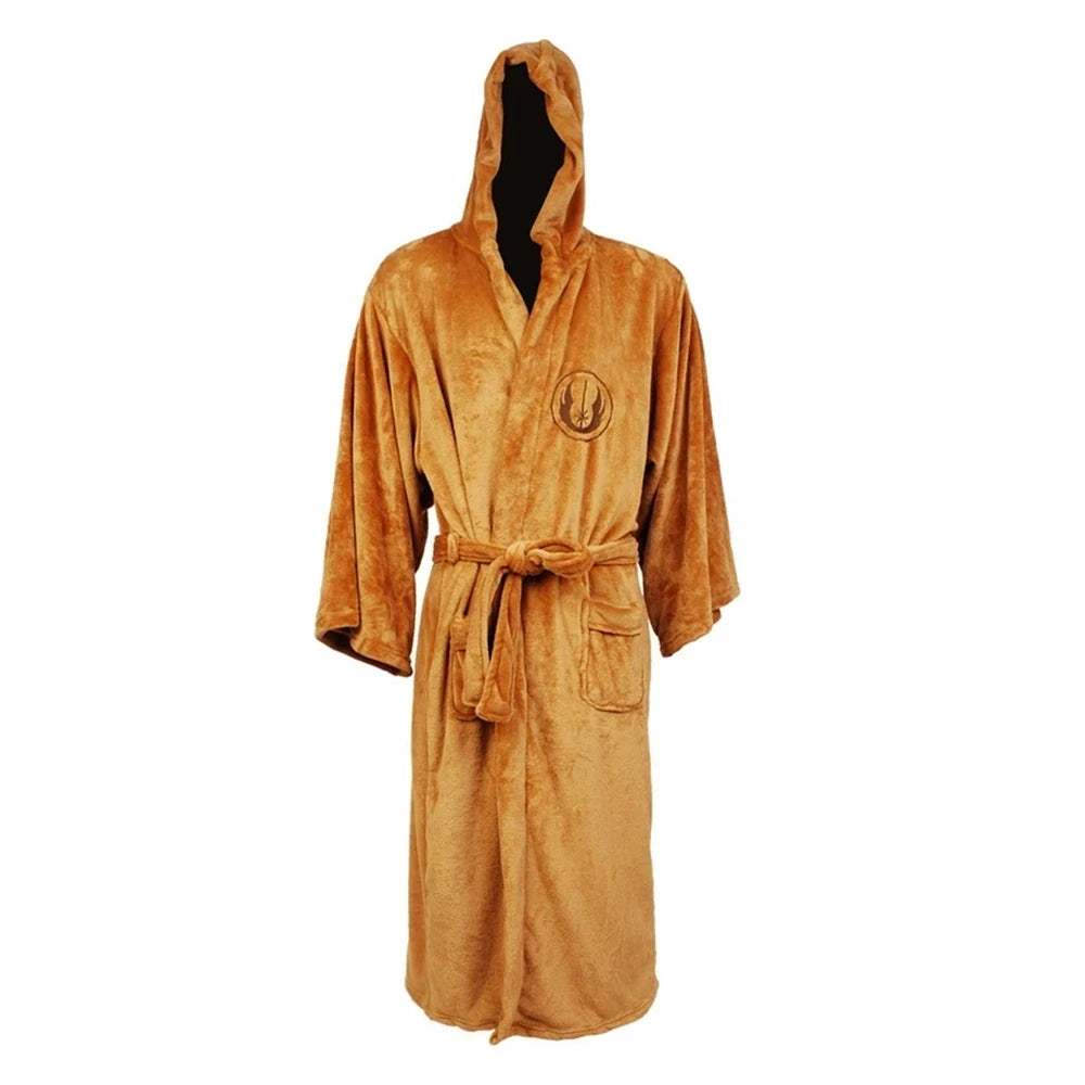 Jedi Cosplay Nightgown Male Homewear Flannel Robe Male With Hooded Thick Star Dressing Gown Empire Men's Bathrobe Winter Robe