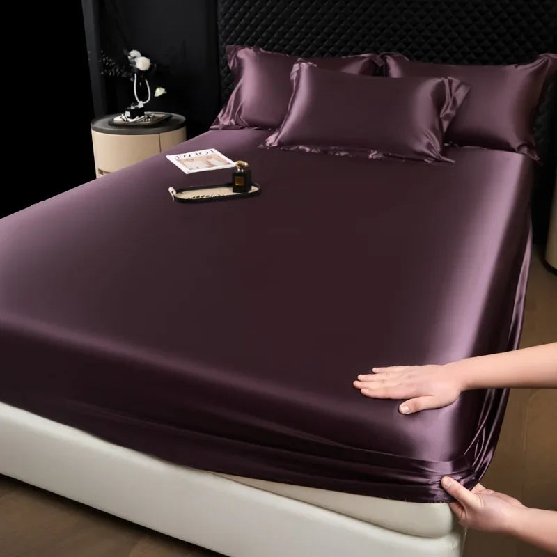3 Pcs High End 100% Mulberry Silk Fitted Sheet Set with Pillowcase Luxury Solid Color Silk Bedsheet Soft Smooth Satin Bed Linen