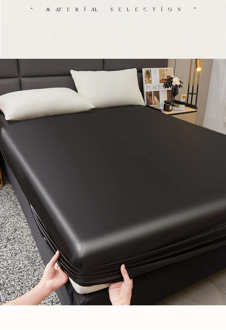Waterproof Smooth Satin Fitted Sheet For Single Double Queen King Bed Silky Mattress Protector For Women Kids Family with Pet