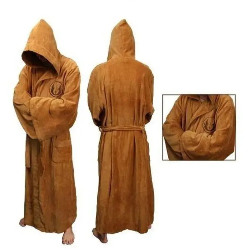 Jedi Cosplay Nightgown Male Homewear Flannel Robe Male With Hooded Thick Star Dressing Gown Empire Men's Bathrobe Winter Robe