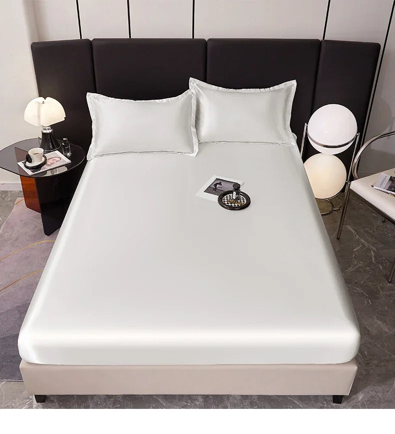 Satin Rayon Fitted Sheet Solid Color Mattress Cover With Elastic Band Bed Sheet High-End Home Hotel Bedding Fit Sheet