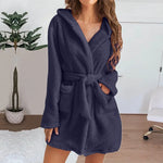 Autumn Winter Women Sexy Bath Robe Fluffy Plush Pyjamas Ladies Hooded Dressing Solid Color Gown Warm Bathrobe Female Loungewear