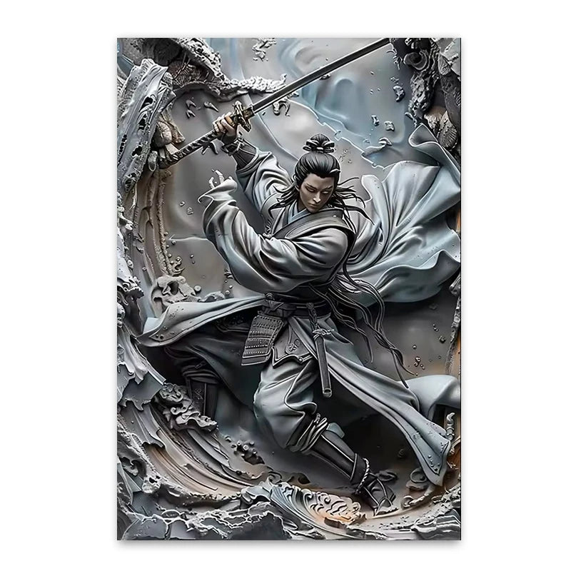 Japanese Ninja Warrior Poster Printing, Retro Character Canvas Wall Art, For Cafes, Bars, Clubs Home Decoration