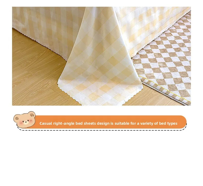 Washed Cotton Bedding Set Single Bed Three Piece Set Student Dormitory Pure Color Four Piece Set Bed Sheet Duvet Cover Quilt