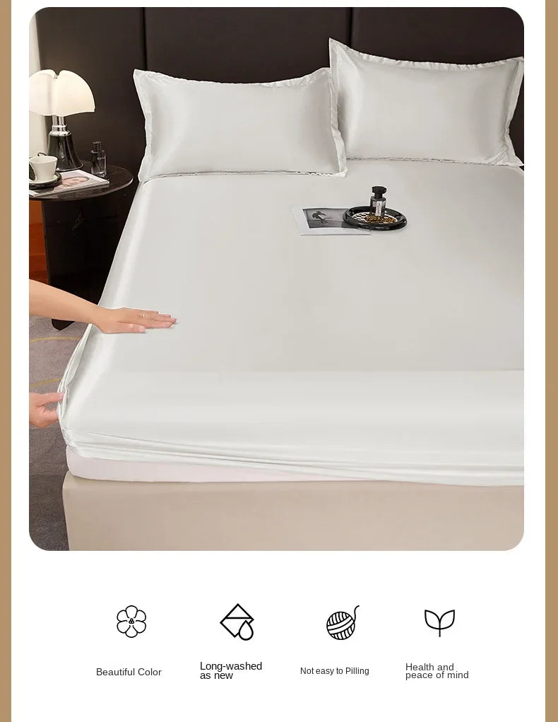 Satin Rayon Fitted Sheet Solid Color Mattress Cover With Elastic Band Bed Sheet High-End Home Hotel Bedding Fit Sheet