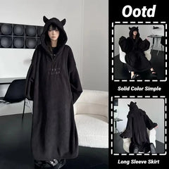 Thickened padded pajamas Solid color Homewear Loose oversized hooded Dresses Imp couple robe Fall and winter one-piece Sleepwear