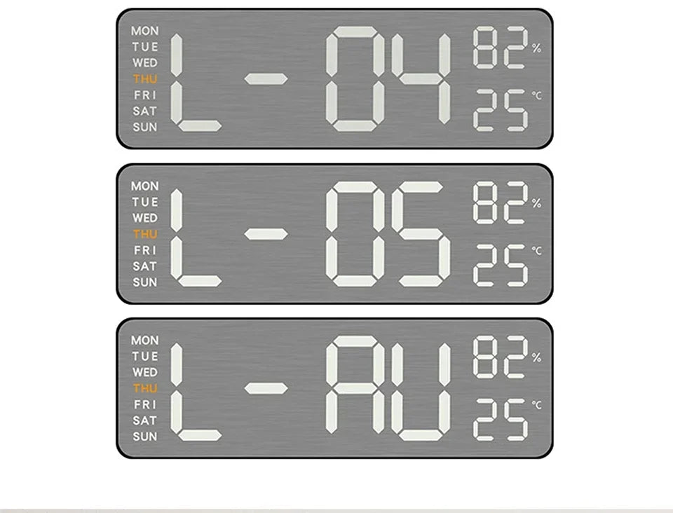 Mirror Brushed Finish Silent Wall Clock, Digital LED Display with Temperature Date Alarm, Modern Minimalist Decor for Bedroom