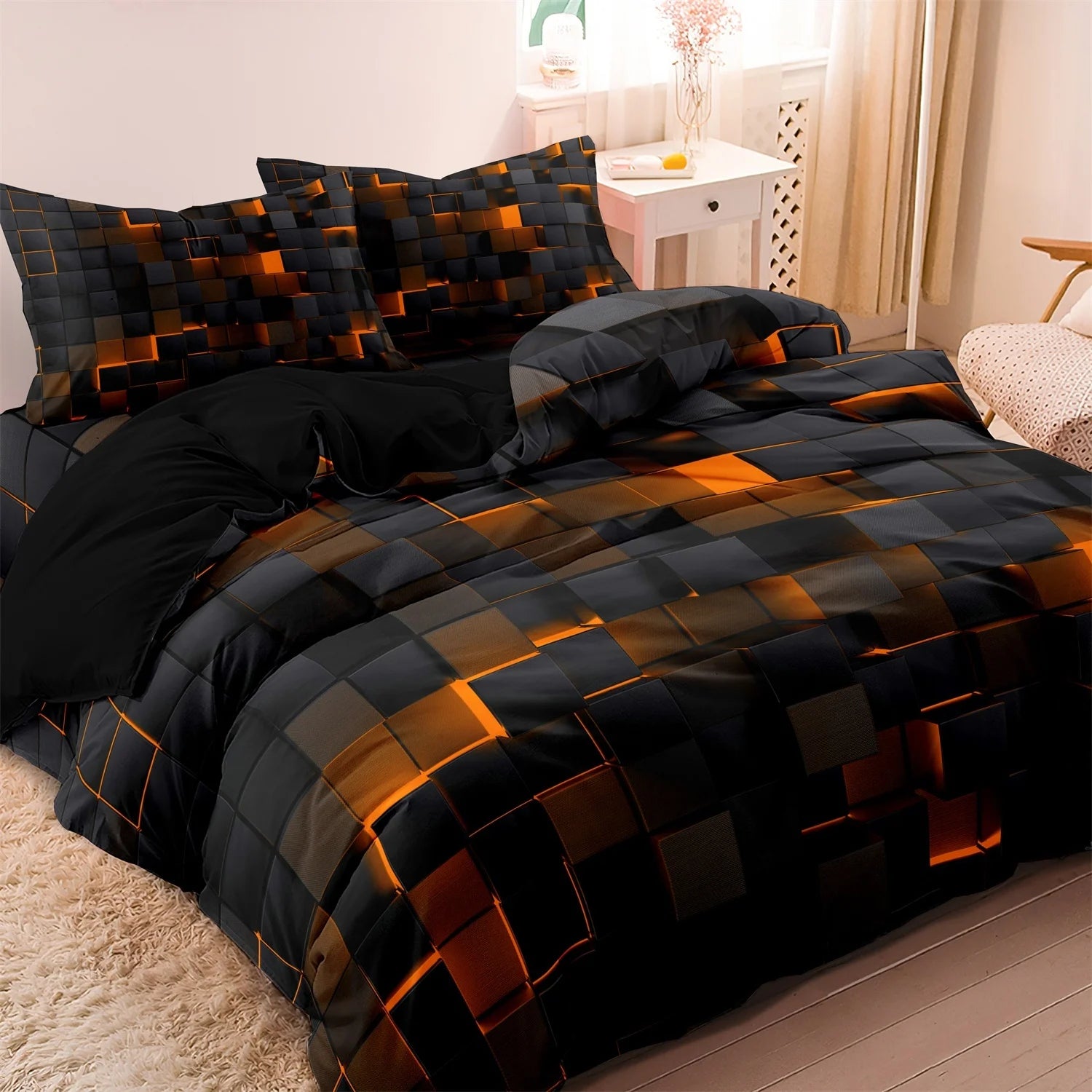 3pcs Luxurious Geometric Grid Plaid Print Soft Comfortable Duvet Cover Bedding Set Included 1*Duvet Cover & 2*Pillowcases