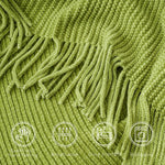 Battilo Chenille Knit Blankets with Tassels Green Plaid Throw Blanket for Bed Couch Decorative Sofa Blanket Bedroom Spring Decor