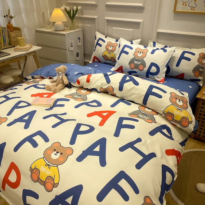 Daisy Printed King Size Duvet Cover Set with Sheets High Quality Washed Cotton Bedding Set Queen Home Bed Sets Comforter Covers
