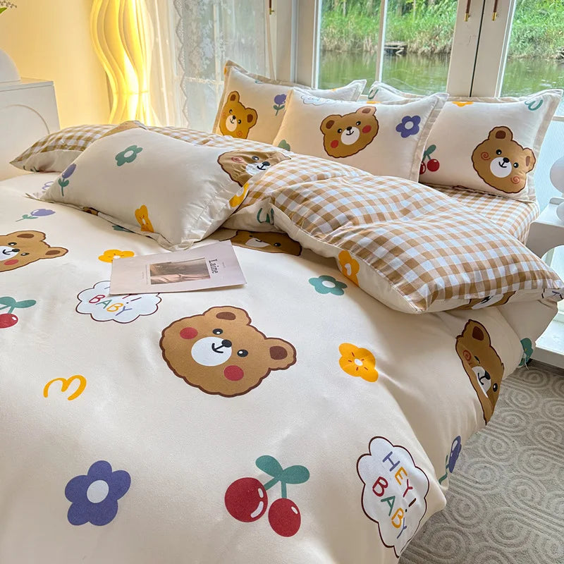 Daisy Printed King Size Duvet Cover Set with Sheets High Quality Washed Cotton Bedding Set Queen Home Bed Sets Comforter Covers