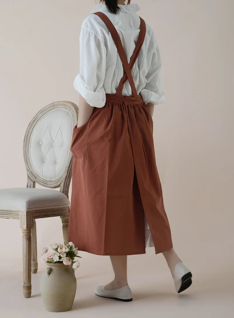Long Lightweight Waterproof Oil Proof Anti Hair Pleated Apron With Pockets For Women Kitchen Beauty Salon Nail Pet