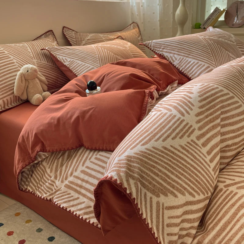 Luxury Heavyweight Cotton Bedding Set 100% Premium Washed Cotton Duvet Cover Set Cozy Home Decor King Size Ultra Soft Breathabe