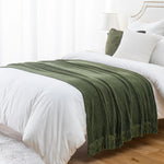 Battilo Chenille Knit Blankets with Tassels Green Plaid Throw Blanket for Bed Couch Decorative Sofa Blanket Bedroom Spring Decor