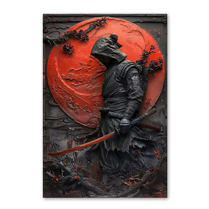 Japanese Ninja Warrior Poster Printing, Retro Character Canvas Wall Art, For Cafes, Bars, Clubs Home Decoration