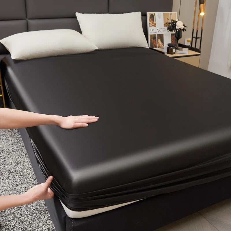 Waterproof Smooth Satin Fitted Sheet For Single Double Queen King Bed Silky Mattress Protector For Women Kids Family with Pet