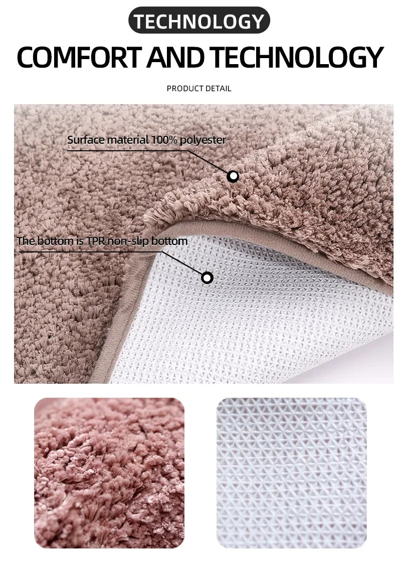 U-shaped thickened bathroom floor mat, plush material, bathtub absorbent mat, anti slip foot mat, bathroom small carpet, entranc