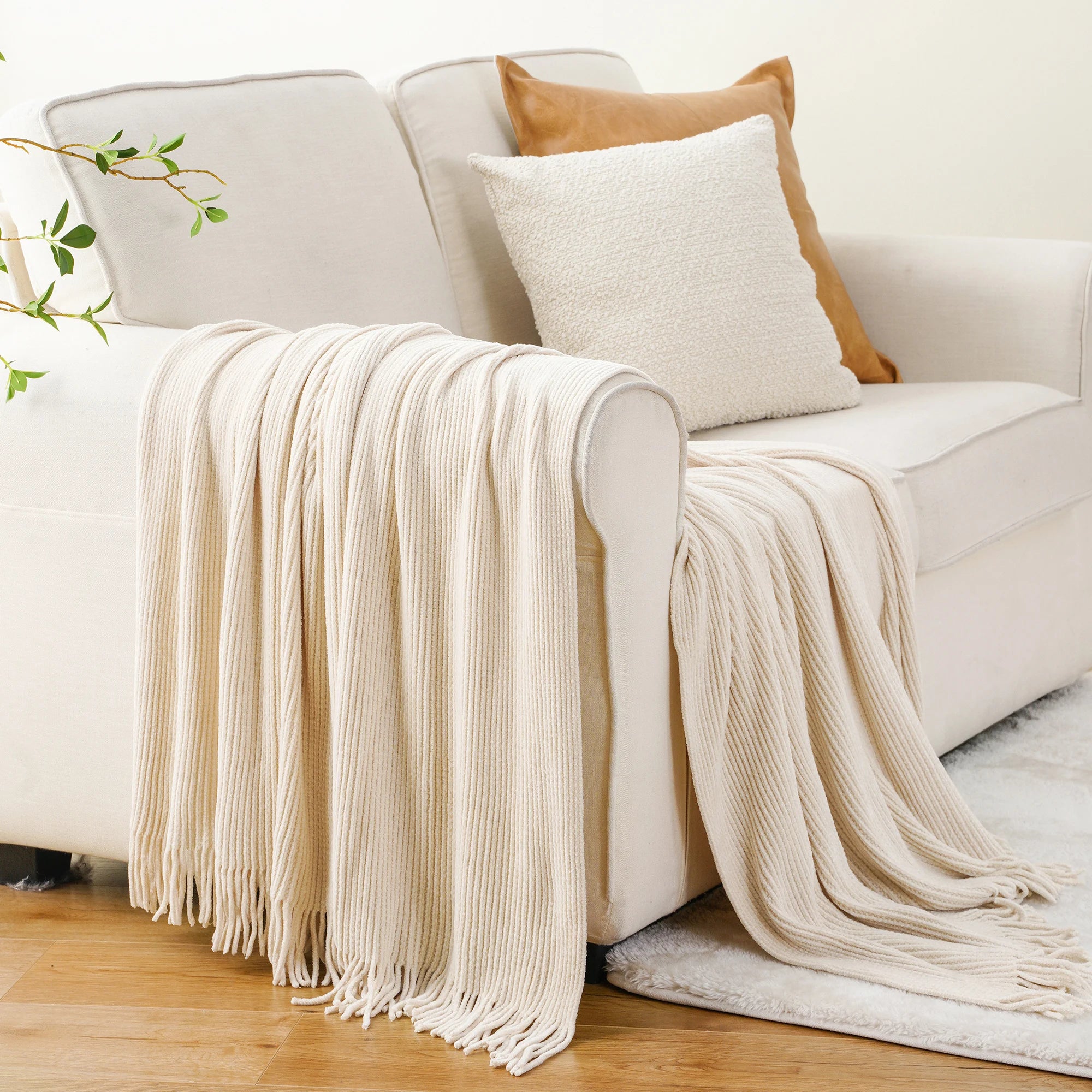 Battilo Chenille Knit Blankets with Tassels Green Plaid Throw Blanket for Bed Couch Decorative Sofa Blanket Bedroom Spring Decor