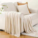 Battilo Chenille Knit Blankets with Tassels Green Plaid Throw Blanket for Bed Couch Decorative Sofa Blanket Bedroom Spring Decor