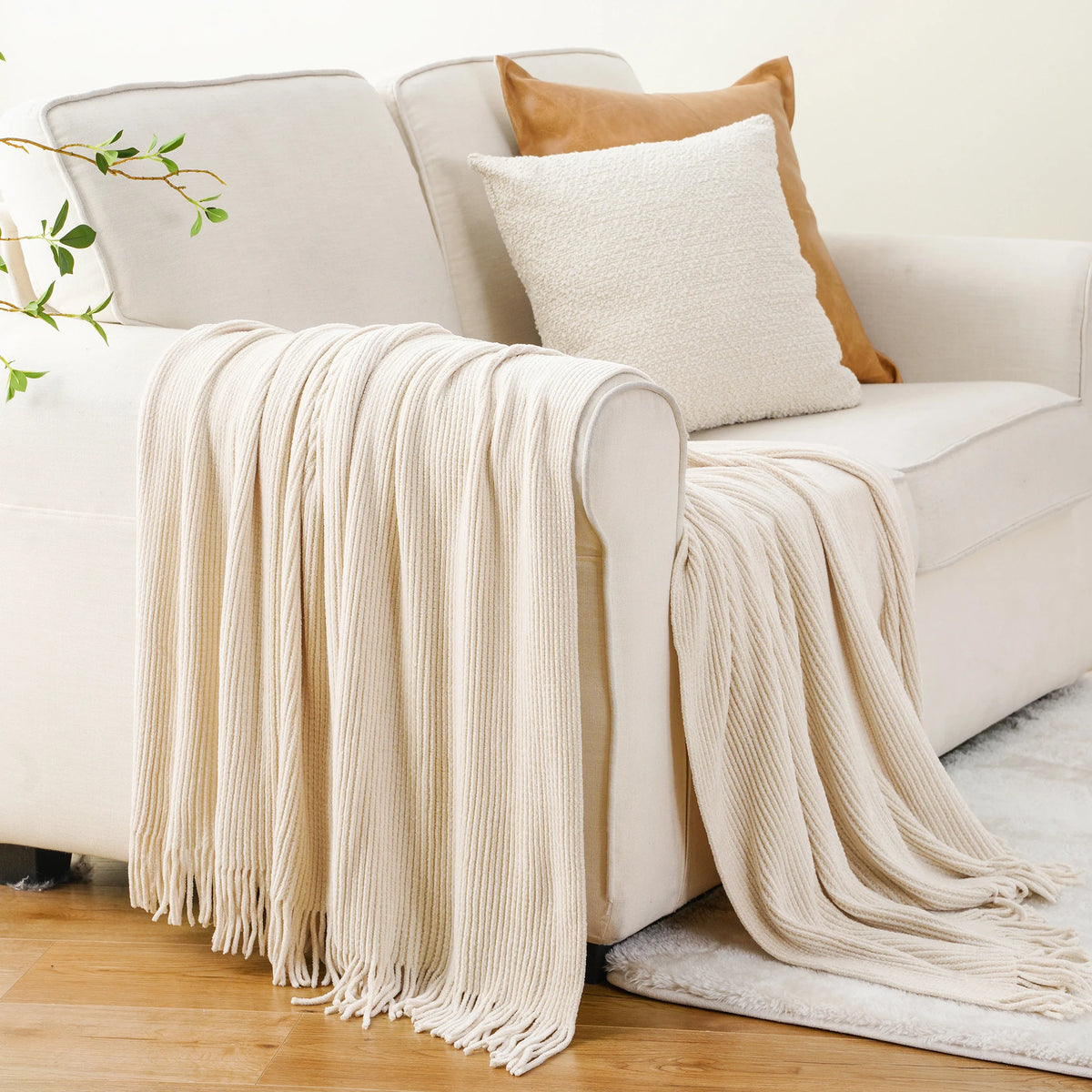 Battilo Chenille Knit Blankets with Tassels Green Plaid Throw Blanket for Bed Couch Decorative Sofa Blanket Bedroom Spring Decor