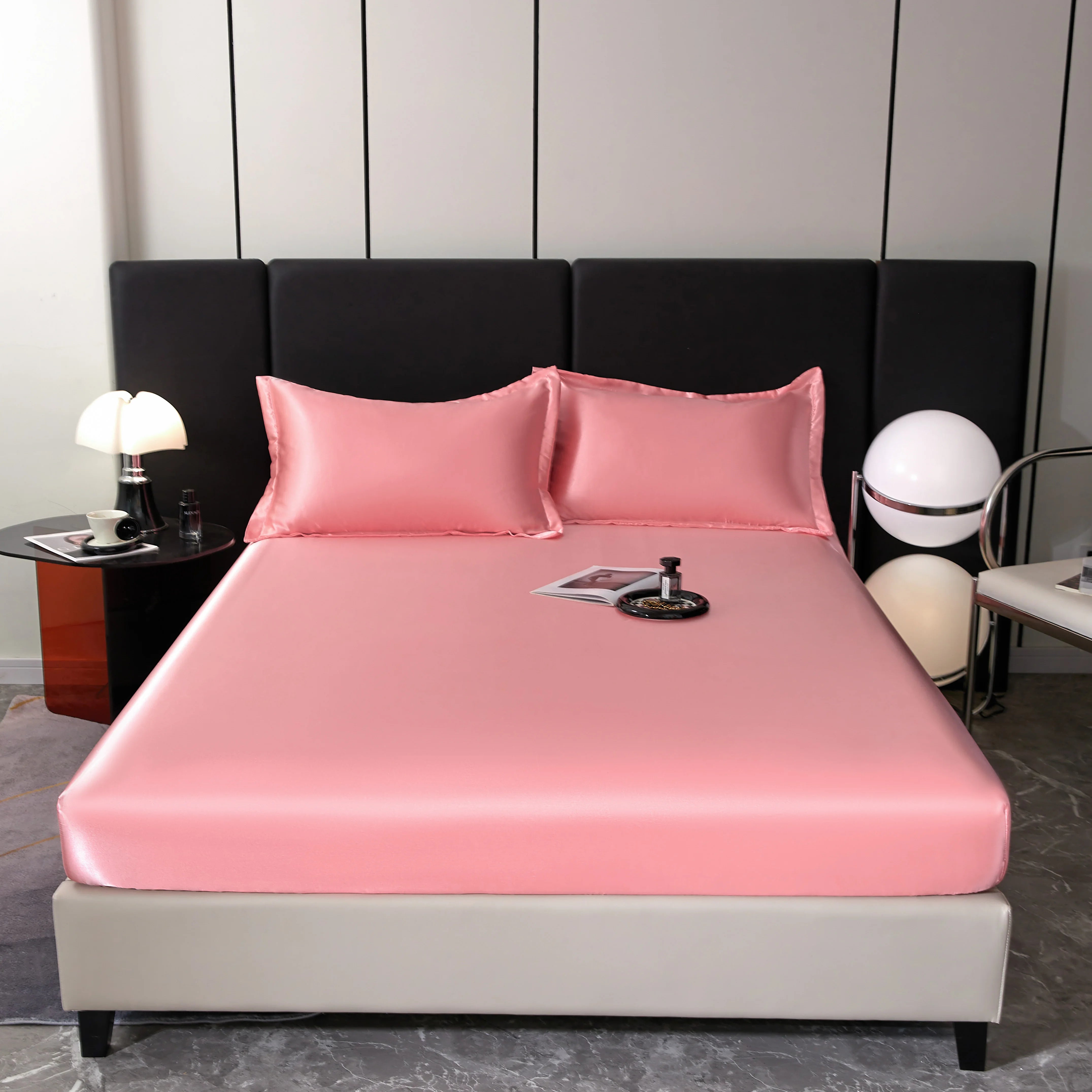 Satin Rayon Fitted Sheet Solid Color Mattress Cover With Elastic Band Bed Sheet High-End Home Hotel Bedding Fit Sheet