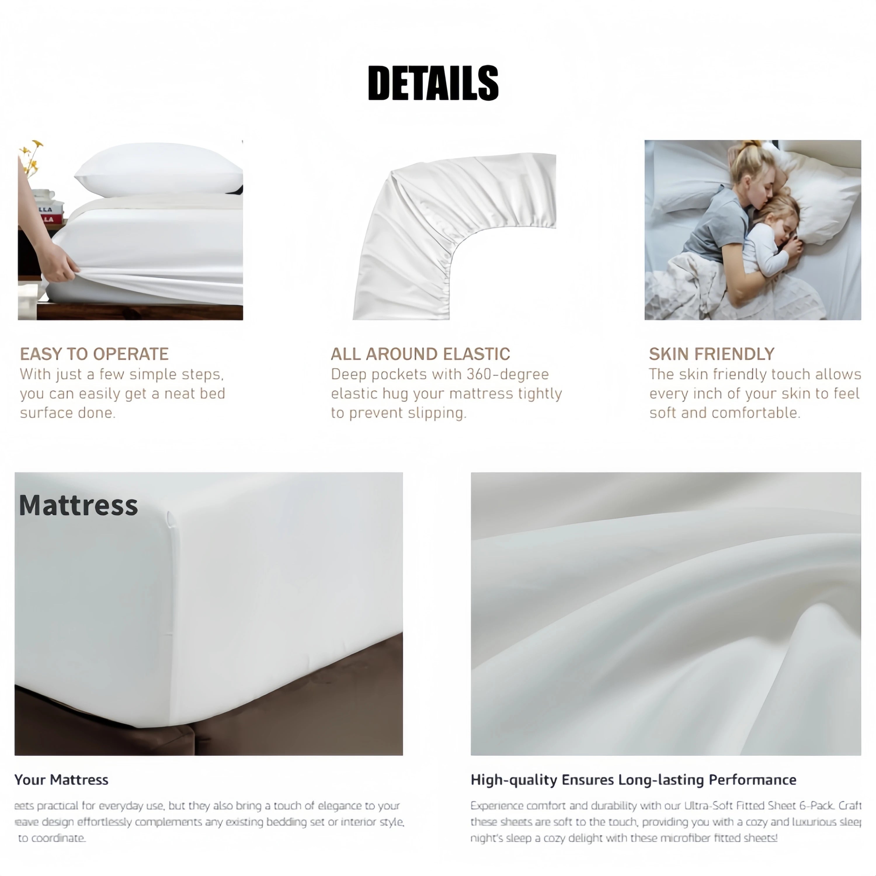 Kuup Polyester 3pcs Solid Color Queen Size Bedding Set - Fitted Sheet & Pillowcases with Elastic Band Mattress Cover