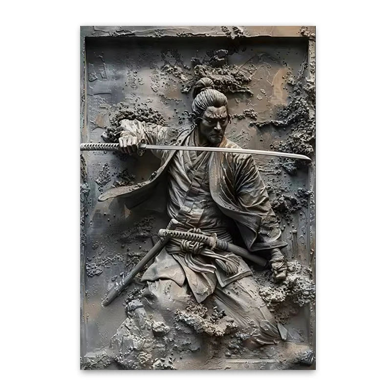 Japanese Ninja Warrior Poster Printing, Retro Character Canvas Wall Art, For Cafes, Bars, Clubs Home Decoration