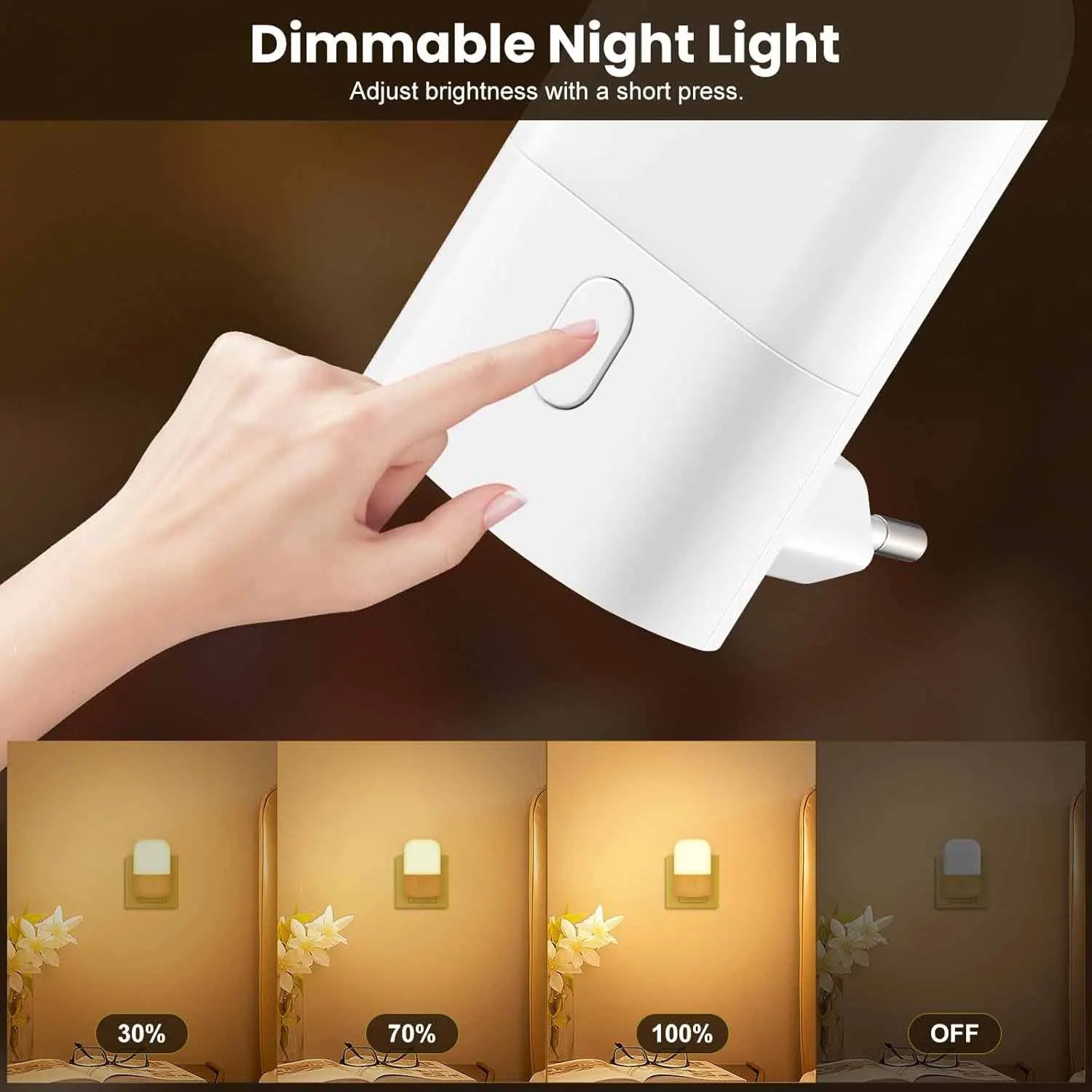 1/2pcs Plug-in LED Night Light, Mini Warm White LED Nightlight, Adjustable Brightness for Bedroom, Bathroom, Kitchen, Hallway