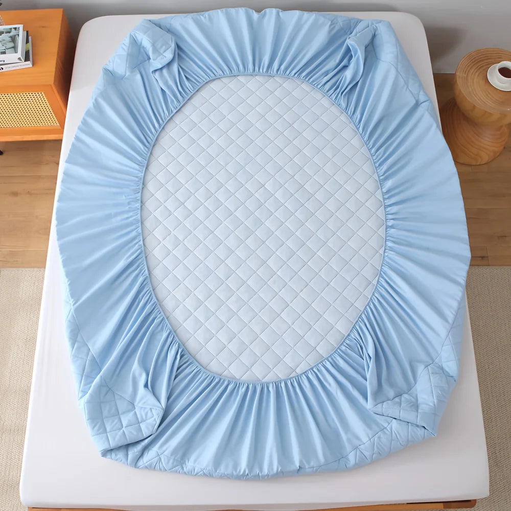 1pc Quilted Waterproof Fitted Sheet, Machine Washable Mattress Protector Single Double Bed Cover