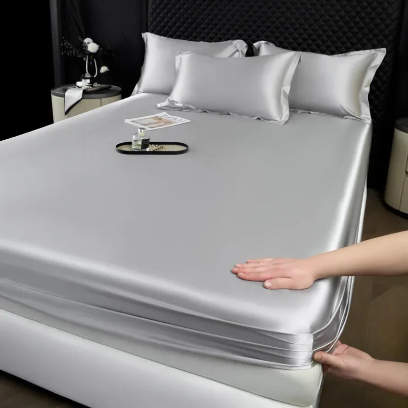 3 Pcs High End 100% Mulberry Silk Fitted Sheet Set with Pillowcase Luxury Solid Color Silk Bedsheet Soft Smooth Satin Bed Linen