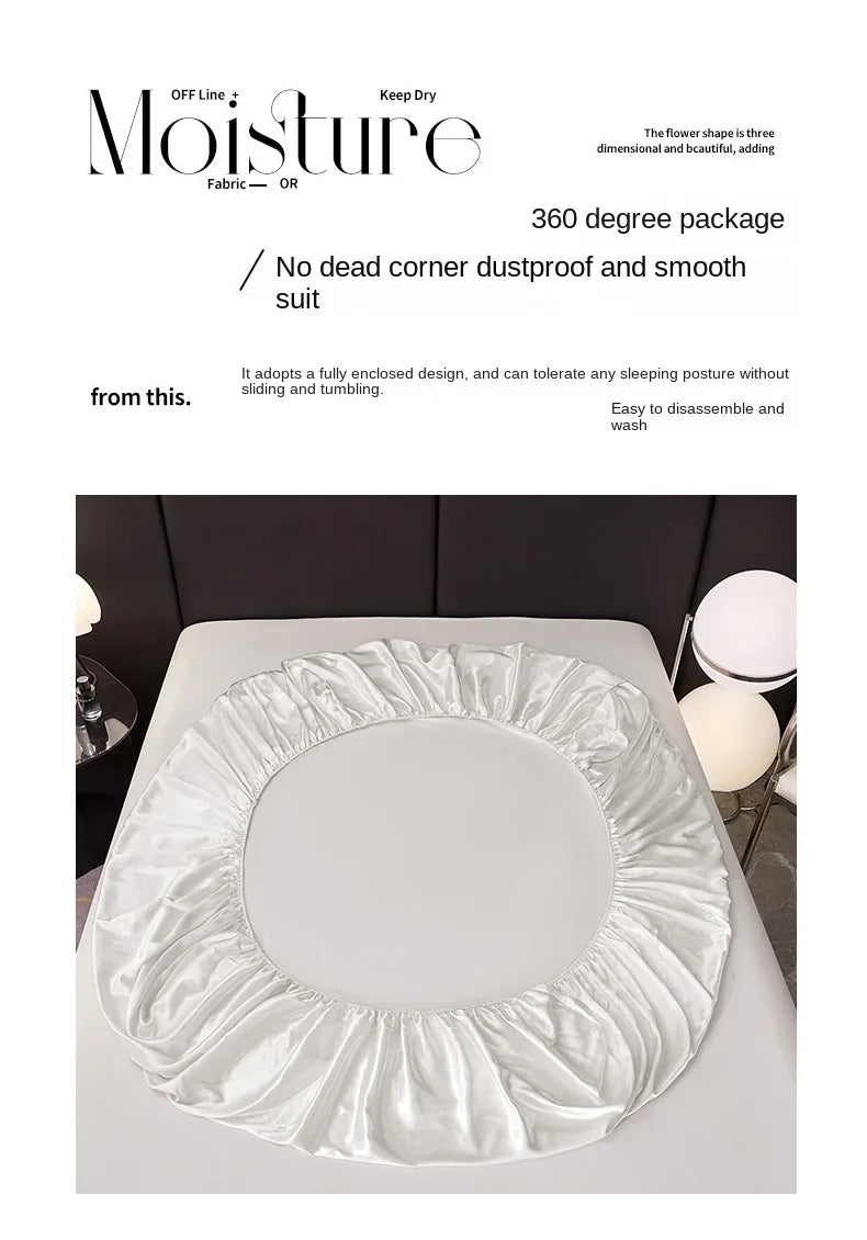 Satin Rayon Fitted Sheet Solid Color Mattress Cover With Elastic Band Bed Sheet High-End Home Hotel Bedding Fit Sheet