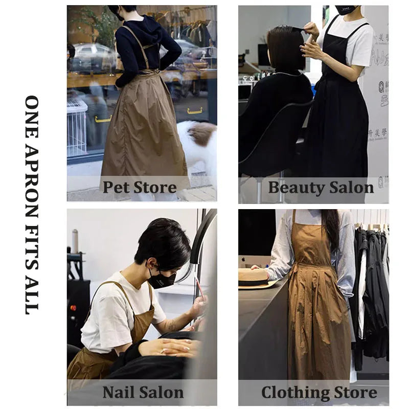 Long Lightweight Waterproof Apron with Pockets for Beauty Salon Nail Oil-proof Pleated Women's Kitchen Apron Anti-hair Pet Apron
