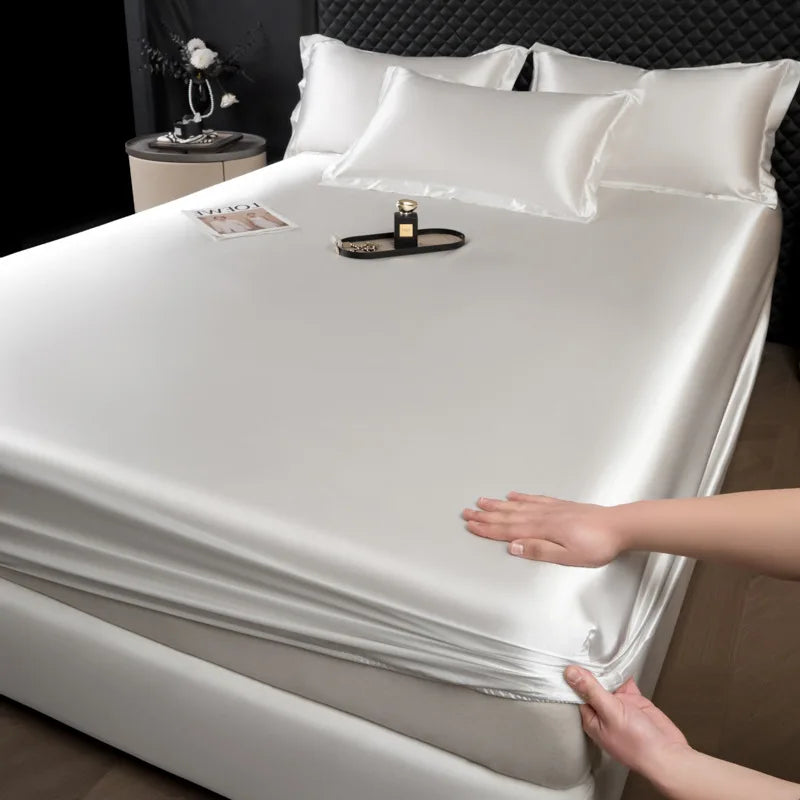 3 Pcs High End 100% Mulberry Silk Fitted Sheet Set with Pillowcase Luxury Solid Color Silk Bedsheet Soft Smooth Satin Bed Linen