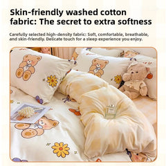 Washed Cotton Bedding Set Single Bed Three Piece Set Student Dormitory Pure Color Four Piece Set Bed Sheet Duvet Cover Quilt