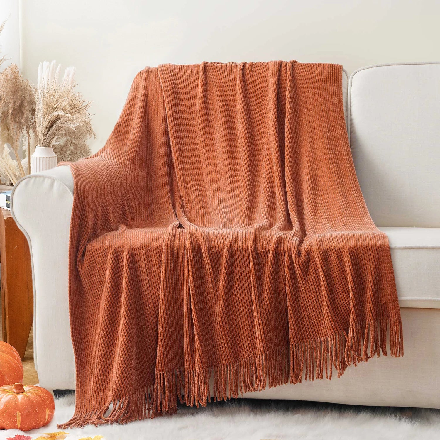 Battilo Chenille Knit Blankets with Tassels Green Plaid Throw Blanket for Bed Couch Decorative Sofa Blanket Bedroom Spring Decor