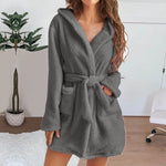 Autumn Winter Women Sexy Bath Robe Fluffy Plush Pyjamas Ladies Hooded Dressing Solid Color Gown Warm Bathrobe Female Loungewear