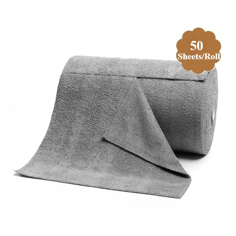 50 Sheetes/Roll Reusable Cleaning Wipe Household Kitchen Cloth Microfiber Towel Rolls Dish Rags Wash Paper Towel Replacement