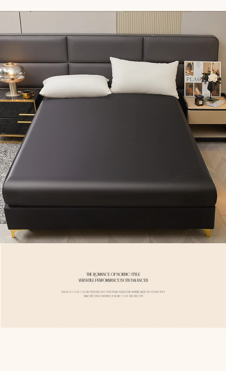 Waterproof Smooth Satin Fitted Sheet For Single Double Queen King Bed Silky Mattress Protector For Women Kids Family with Pet