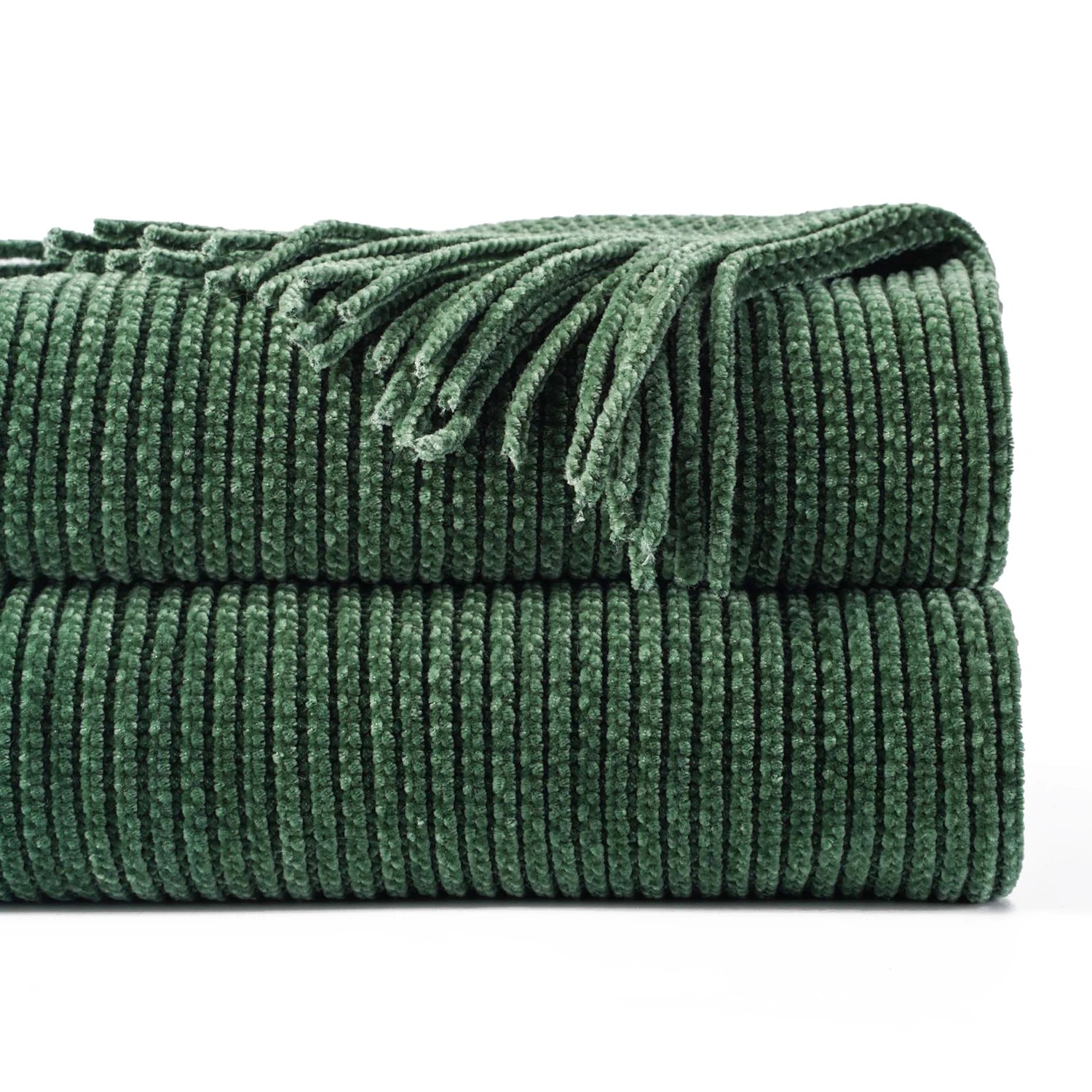 Battilo Chenille Knit Blankets with Tassels Green Plaid Throw Blanket for Bed Couch Decorative Sofa Blanket Bedroom Spring Decor