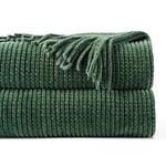Battilo Chenille Knit Blankets with Tassels Green Plaid Throw Blanket for Bed Couch Decorative Sofa Blanket Bedroom Spring Decor